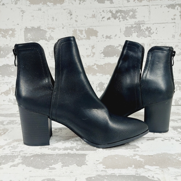 NEW TOP Moda Black Leather Block Heel Side Notch Ankle Boots X99 - Picture 7 of 10